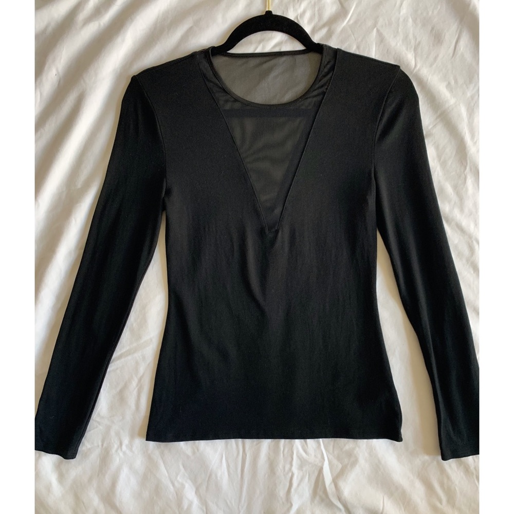 Express black long sleeved top with mesh plunge